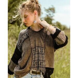 Blue Velvet patchwork lace whimsygoth women's long sleeve shirt size large